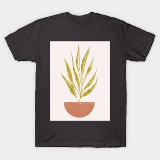 Abstract Botanical Potted Golden Leaves T-Shirt